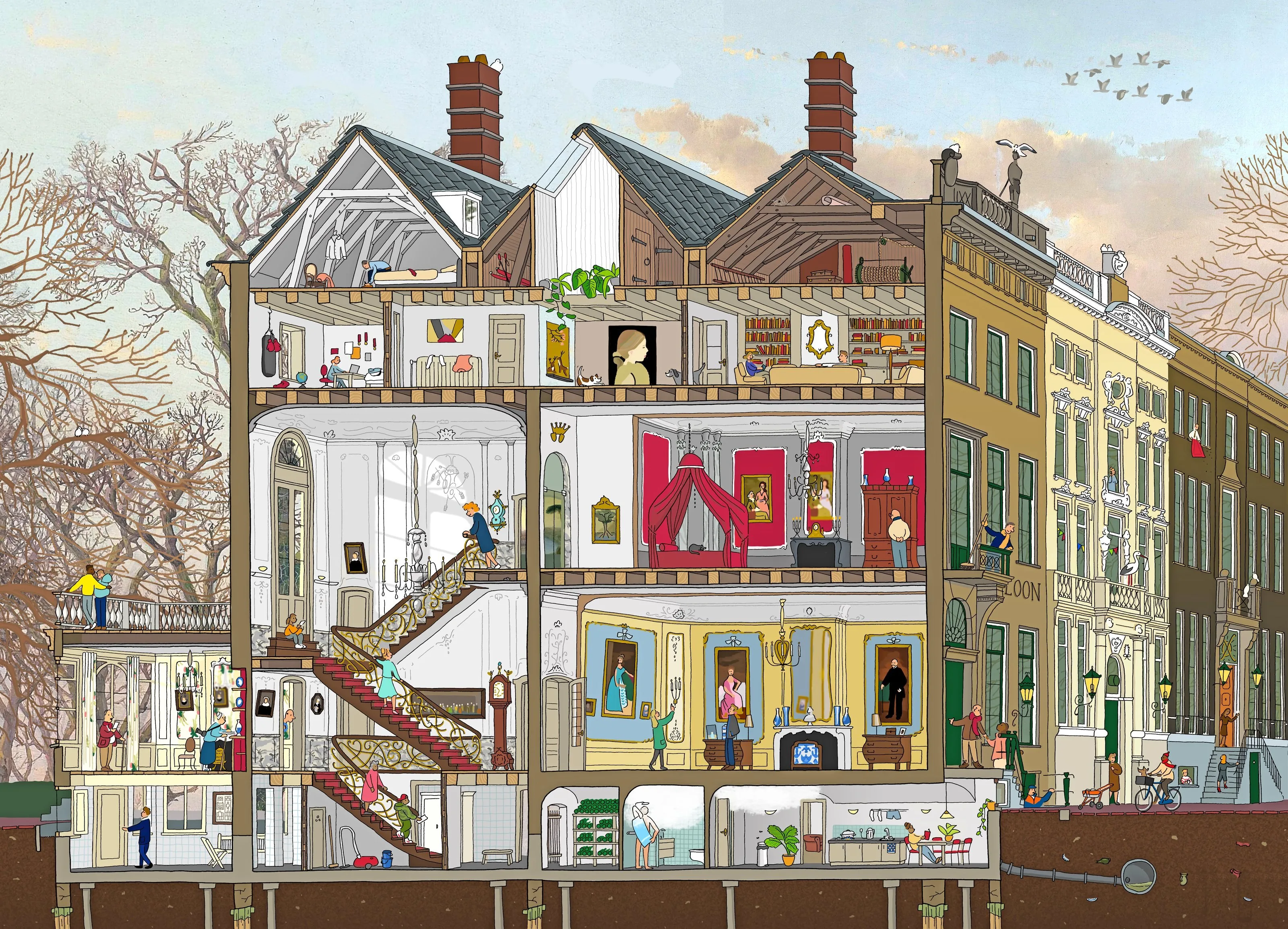 Museum Van Loon in doorsnede aan de Keizersgracht, nieuw getekend