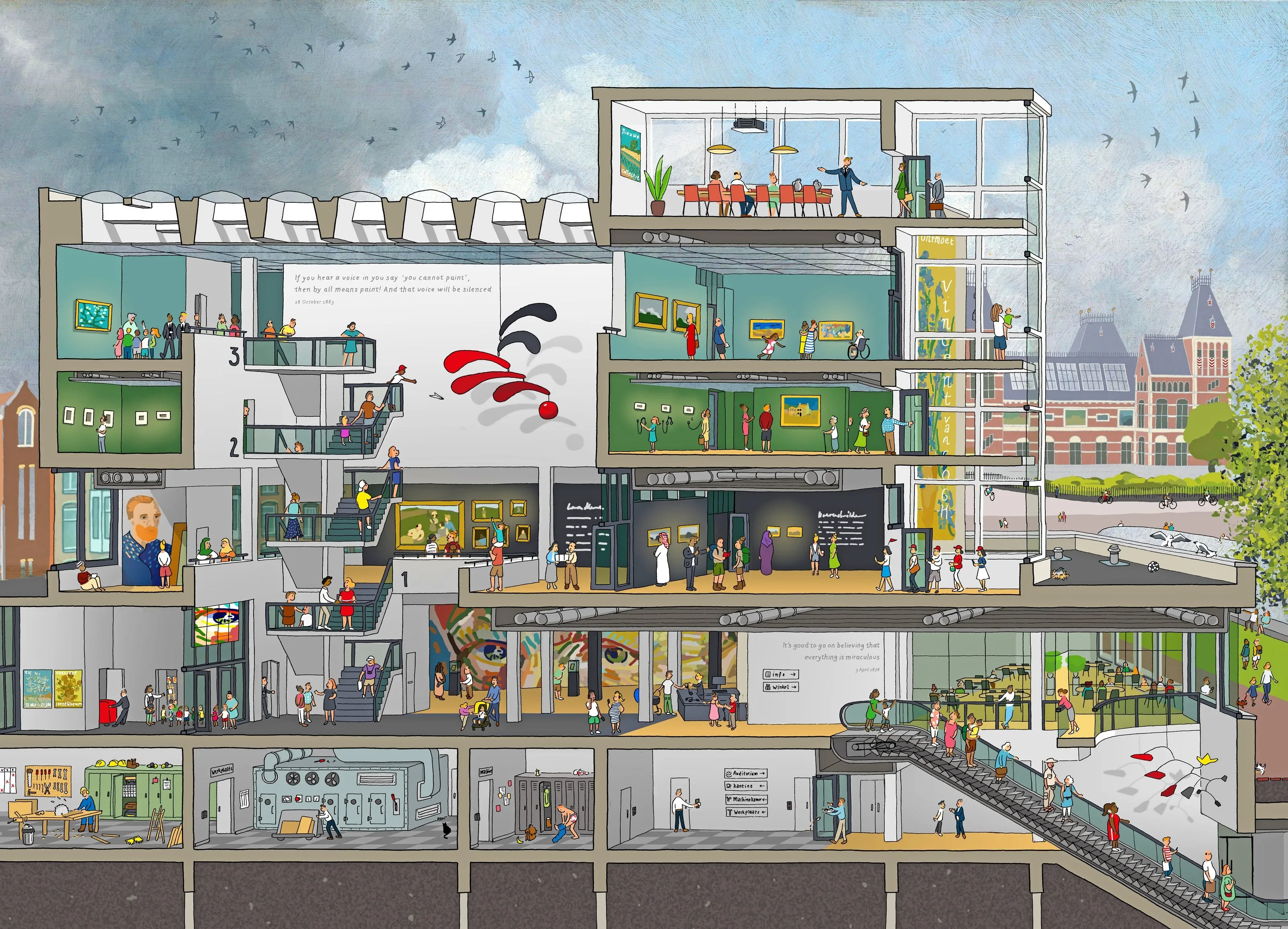 Het Van Gogh Museum in doorsnede, nieuw getekend