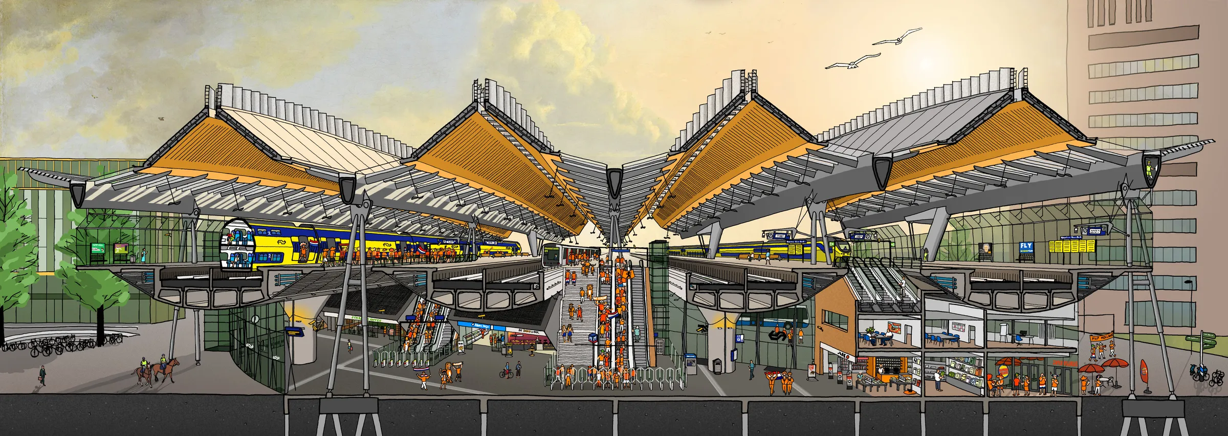 Doorsnede van Station Bijlmer ArenA op een wedstrijddag
