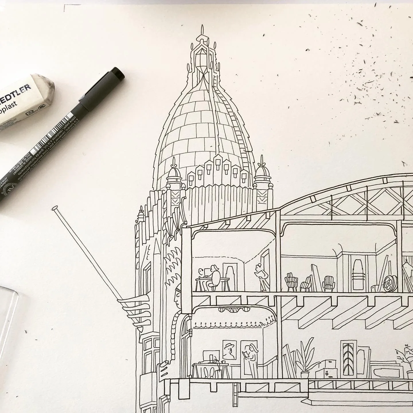 Making of: de toren van Tuschinski in potlood