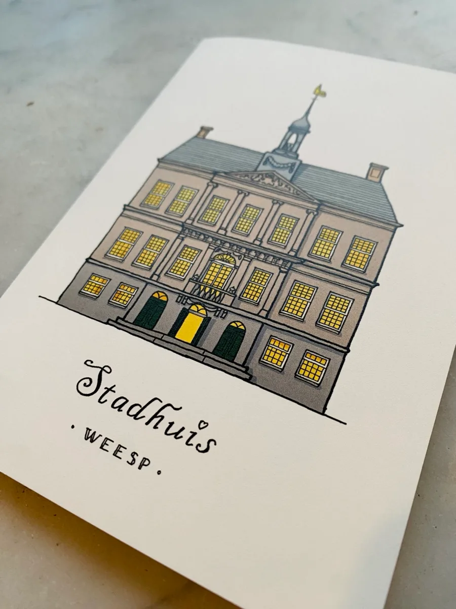Kaart met het Stadhuis van Weesp in kleur
