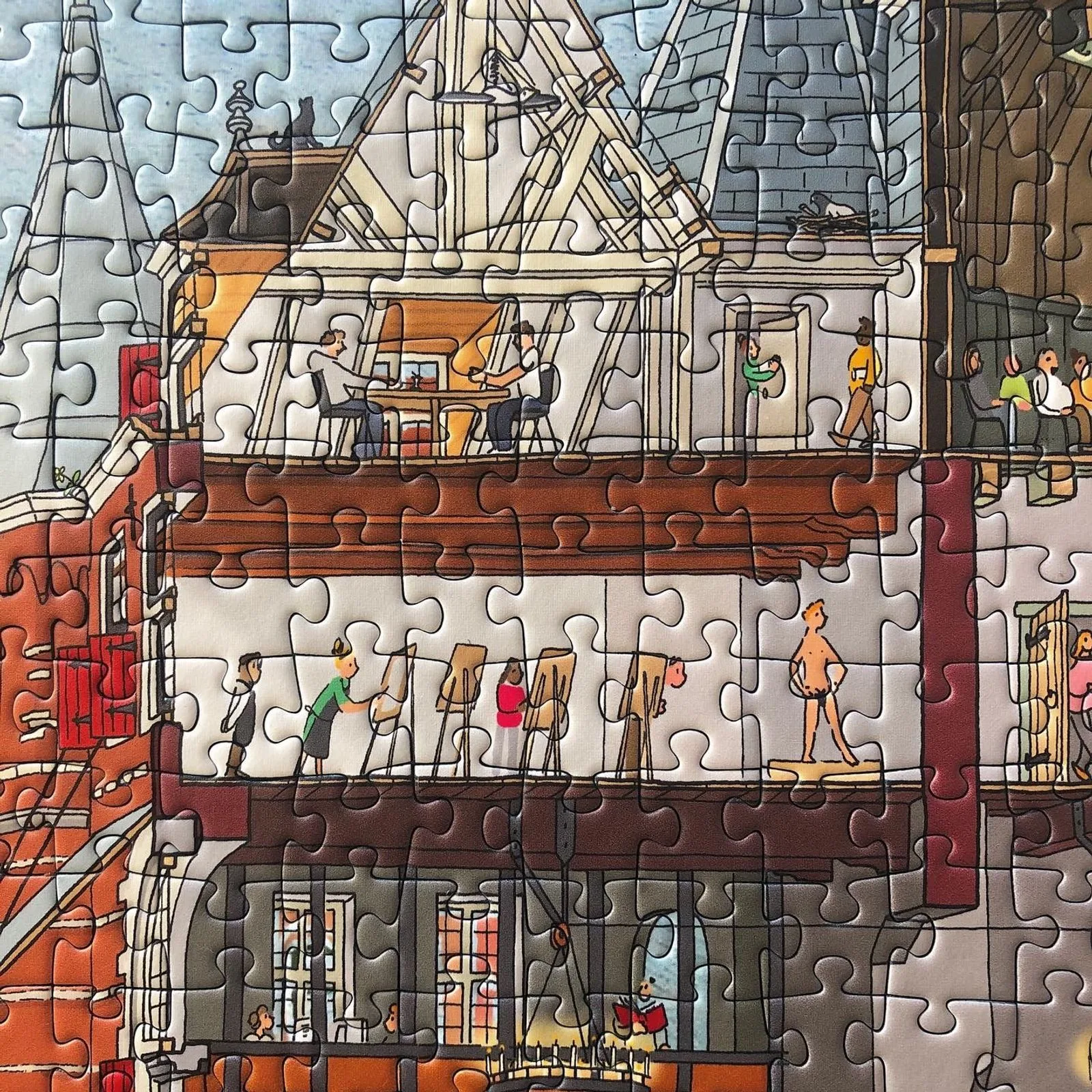 Detail van de legpuzzel Museum Van Loon: kamers met figuurtjes